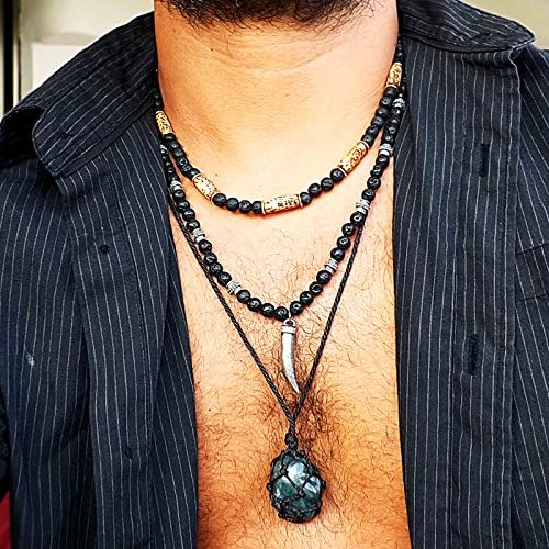 Tooth Necklace - Men Long necklace - Long Gemstones necklace with Tooth Pendant