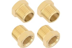 KOOTANS 4pcs Heavy Duty 1/2 NPT Male Thread to 3/8 NPT Female Thread Brass Reducer Hex Bushing Brass Fitting Pipe Hose Tube A