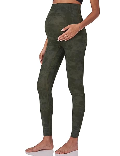 POSHDIVAH MATERNITY LEGGINGS FOR WOMEN PRINT OVER THE BELLY PREGNANCY WORKOUT ACTIVE COMFORTABLE PANTS OLIVE TIE-DYE MEDIUM
