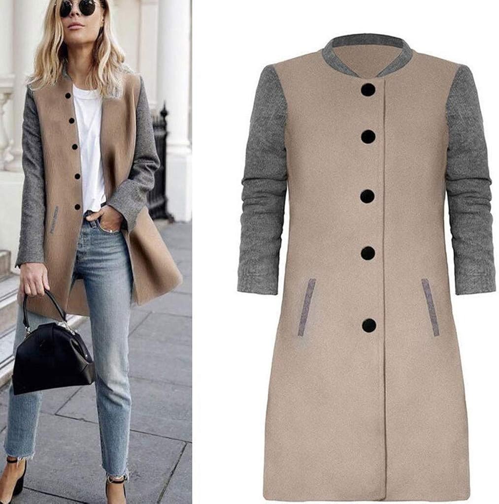 WUAI-Women Long Sleeve Open Front Cardigan Jackets Lightweight Color Block Button Blazer Suit Jackets Coats: Clothing