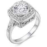 FAIRY COUPLE 3ct Simulated Diamond Engagement Ring,9mm Halo Ring, 18K White Gold Plated with 18KGP Stamp, Travel Replacement for Women, Size 4–9 R330