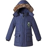 AIMISYOU Boy Winter Fleece Coat Puffer Jacket with Faux Fur Hood Long Outwear Kid Clothes