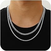 Lydow Layered Stainless Steel Chain Necklaces for Men Boys, 2Pcs Cuban Link/Rope/Herringbone Chains Jewelry Gifts, 16 "/18 ", 18 "/20 ", 20 "/22 ", 22 "/24 "