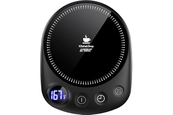 KitchekShop Coffee Mug Warmer - Fastest Heating & Highest Temperature, Coffee Cup Warmer for Desk Auto Shut Off, 4 Temp Settings & 1-12H Timer, Smart Electric Beverage Warmer for Coffee, Tea (Black)