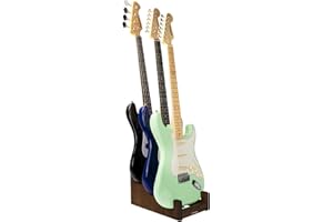 STRICH Wooden Guitar Stand for Multiple Guitars, 3-Holder, Front Display Space-Saving Floor Guitar Rack for Home, Studio, Stage, Walnut Color, L-3EW (For 3 Electric/Bass)