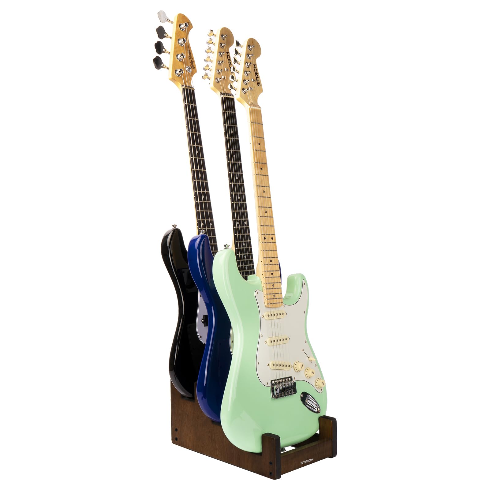 STRICH Wooden Guitar Stand for Multiple Guitars, 3-Holder, Front Display Space-Saving Floor Guitar Rack for Home, Studio, Stage, Walnut Color, L-3EW (For 3 Electric/Bass)