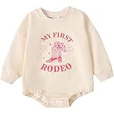 CREAIRY Baby Girl 1st Birthday Outfit My First Rodeo Western Bubble Romper Sweatshirt Long Sleeve Bodysuit Fall Clothes