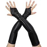 Aniler Men's and Women's Shiny Metallic Costume Wet Look Gloves 19" Length Fingerless Halloween Cosplay 1980s Party Gloves