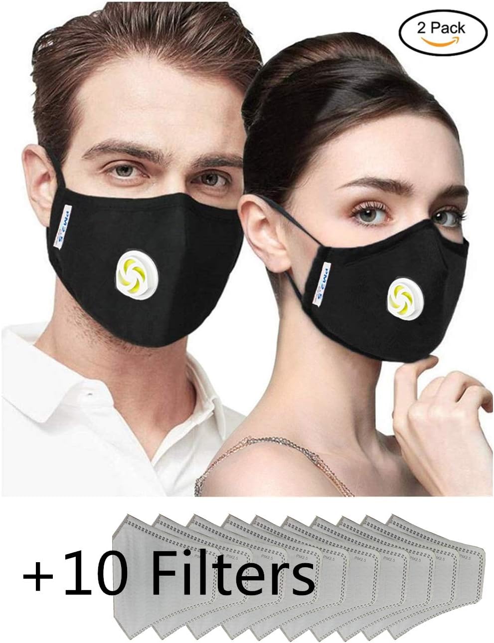 2 Pack Women Men Kids Respirator Mask Breathing Mask with 10 Carbon Filters Anti PM2.5 Dust Mask Carbon Filter Mask