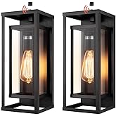 mirrea 14" Dusk to Dawn Outdoor Wall Sconce 1 Light in Matte Black Rectangular Metal Frame and Clear Glass Shade Waterproof P