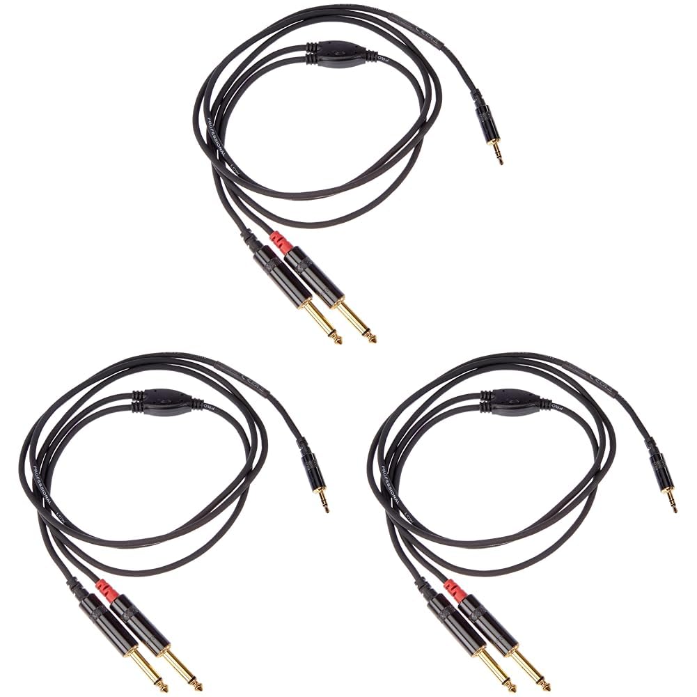 Cordial Intro 1.5m Stereo Mini Jack to Dual Mono Jack Laptop to DI-Box Cable (Pack of 3)