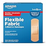 Amazon Basic Care Flexible Fabric Adhesive Bandages, First Aid and Wound Care Supplies, All-One Size, 100 Count