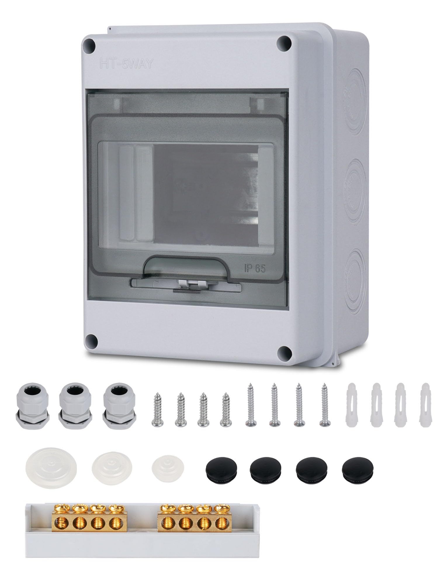 Fuse Box Surface-Mounted Distributor, Distribution Box Surface-Mounted IP65 1 Row for 5 Modules, with Accessories, Small Distributor for Gardens, Famiglia, Wet Rooms