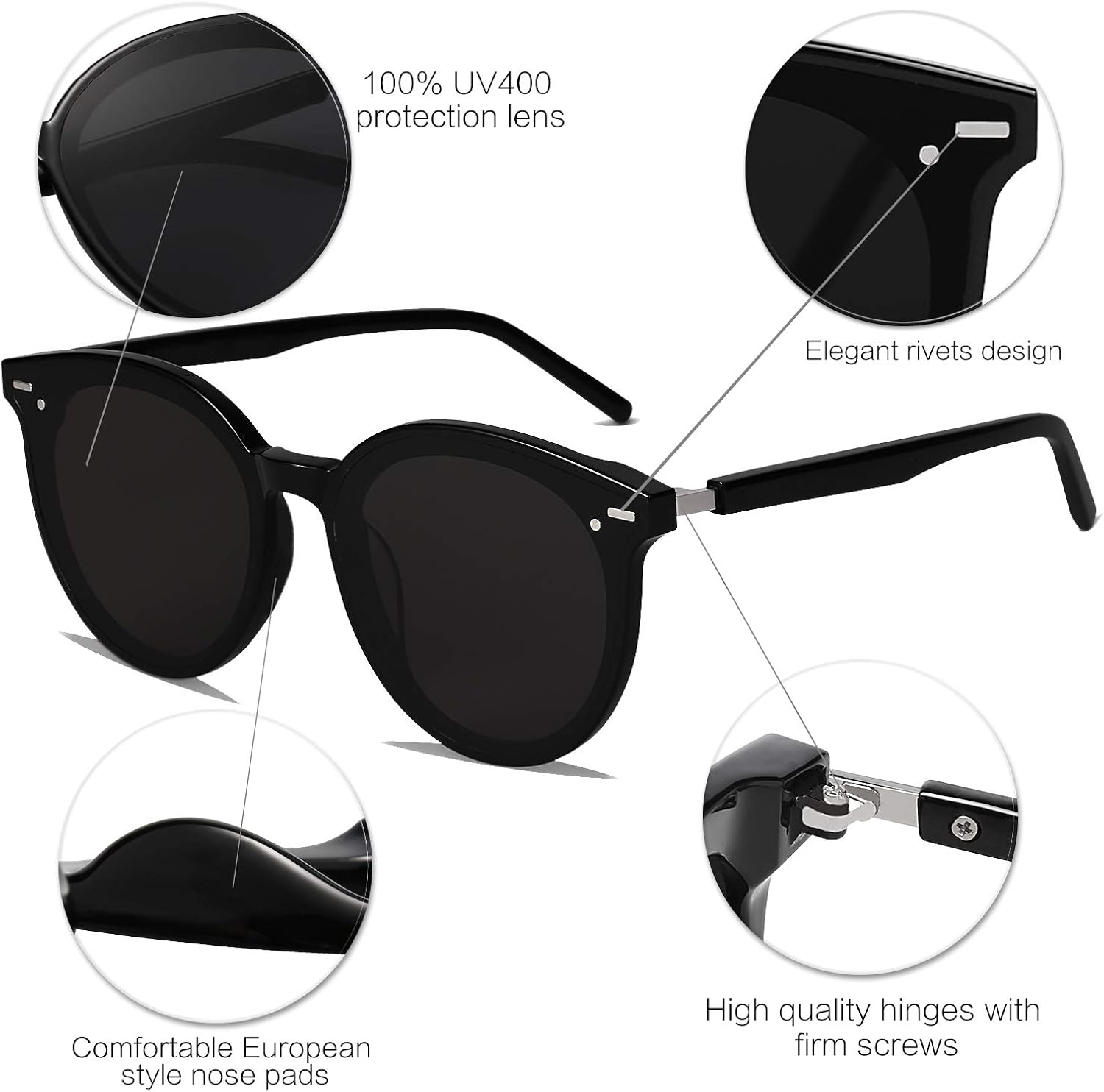 SOJOS Classic Round Retro Plastic Frame Vintage Large Sunglasses BLOSSOM SJ2067 with Black Frame/Grey Lens: Clothing