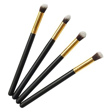 FOONEE 4 Stück Pro Stiftung Makeup Tool Kosmetik Pinsel Gemischte Spinn Gesicht Augen Bürsten Set, Schwarz und Gold Griff