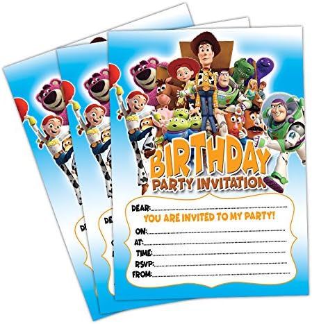 Toy Story Invitations | A6 Pack of 20 Cards | Party Invites | Boys Girls | 200gsm Gloss Cards | with C6 Envelopes & Thank You Cards Options (Only Invites)