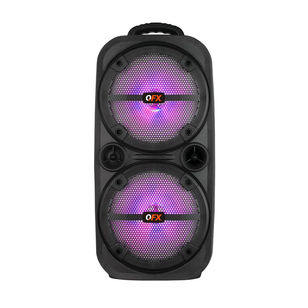 Photo 1 of **DAMAGED MICROPHONE WIRE***QFX PBX-8008SM TWS Bluetooth 8” Woofers Rechargeable Portable Speakers with AC Adapter and Microphone,Black