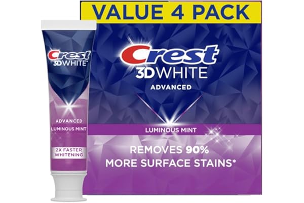 Crest 3D White Advanced Luminous Mint Teeth Whitening Toothpaste, 3.7 oz Pack of 4 - Helps Remove Surface Stains, Whitens Teeth, Strengthens Tooth Enamel, Protects Against Cavities