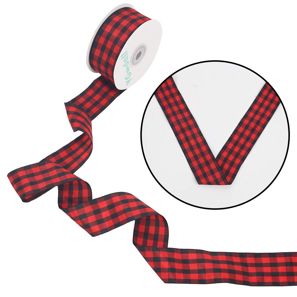 VGOODALL Buffalo Plaid Ribbon Decoration-25 Yards and 1.5 Inch Black Red Plaid Ribbon, Decorate Your House,Christmas Wreaths,Staircase and DIY Any Kind of Style You Like