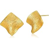 Lansora Statement Stud Earrings for Women Gold Plated Geometric Textured Hammered Square Heart Braided Twisted Chunky Earrings Trendy Bold Jewelry