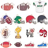 SUNNYCLUE 1 Box 30Pcs 15 Styles Football Charms Bulk Rugby Charms Colorful Love Footballs Helmet Shoes Enamel Sports Ball Pendants for Jewelry Making Supplies DIY Earrings Bracelets Necklace Crafts