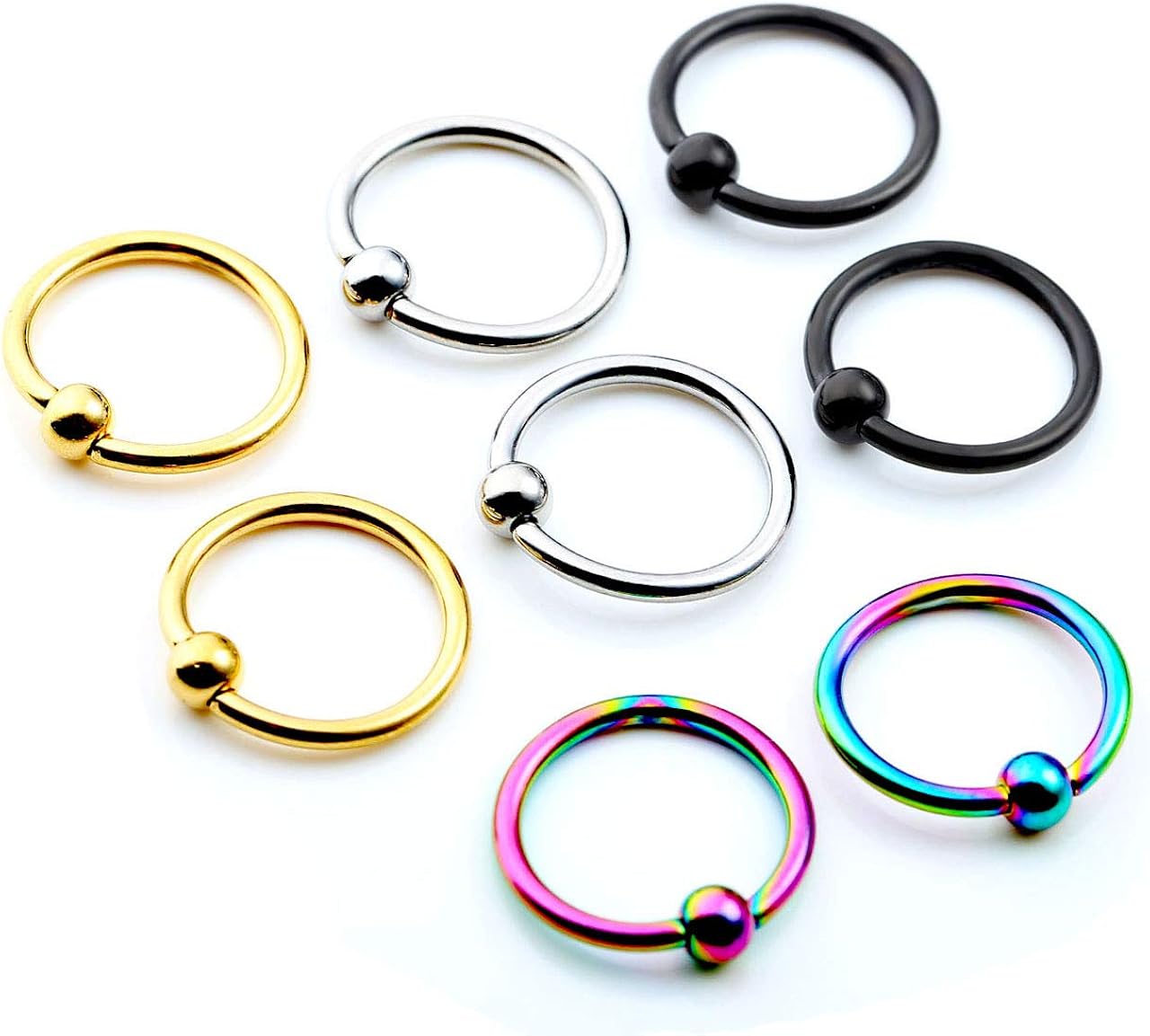 PiercingJ 8pcs 612mm Stainless Steel Captive Bead Ring CBR Hoop Helix