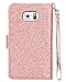 Galaxy S6 Case, Samsung Galaxy S6 Case, BENTOBEN Sparkly Glitter S6 Wallet Case Luxury Flip PU Leather Credit Card Holder Cash Pockets Wristlet Protective Case for Samsung Galaxy S6, Rose Gold