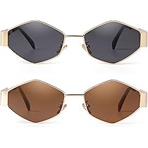 SDINM Hexagon Sunglasses for Women Retro Vintage Gold Metal