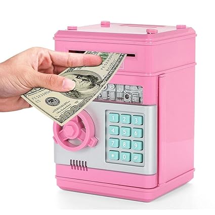 Kobwa Cartoon Electronic Piggy Bank Cash Coin Can Mini Atm Money Saver Banks Password Kids Safe Box Great Toy Deposit Box For Kids Children Pink -