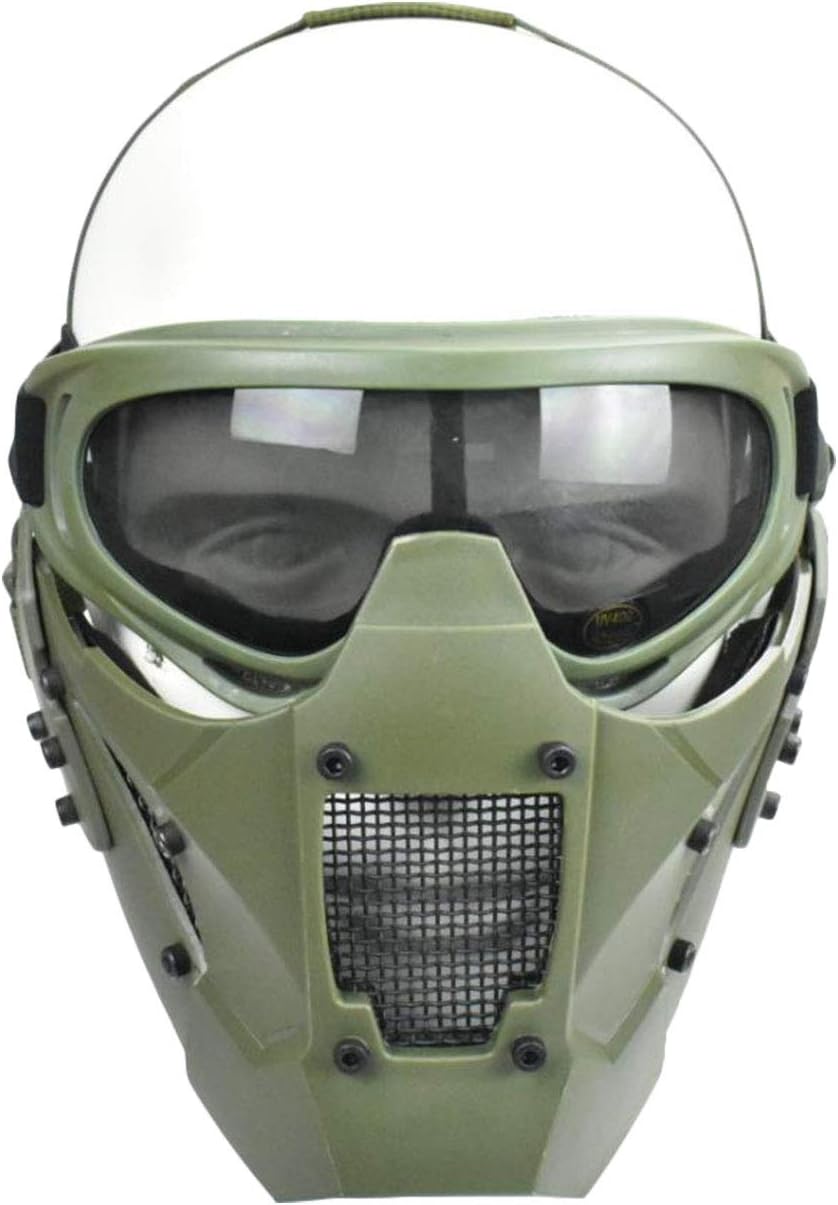 Tactical Airsoft Lower Face Mask Half Face Steel Mesh Protective Mask and Goggles Set (Green)
