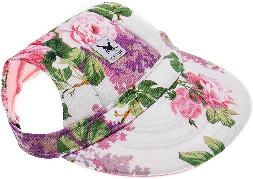 Dog Hat-Pet Baseball Cap/Dogs Sport Hat/Visor Cap with Ear Holes and Chin Strap for Small Dogs (Size S, Flowers) by Happy Hours : Pet Supplies