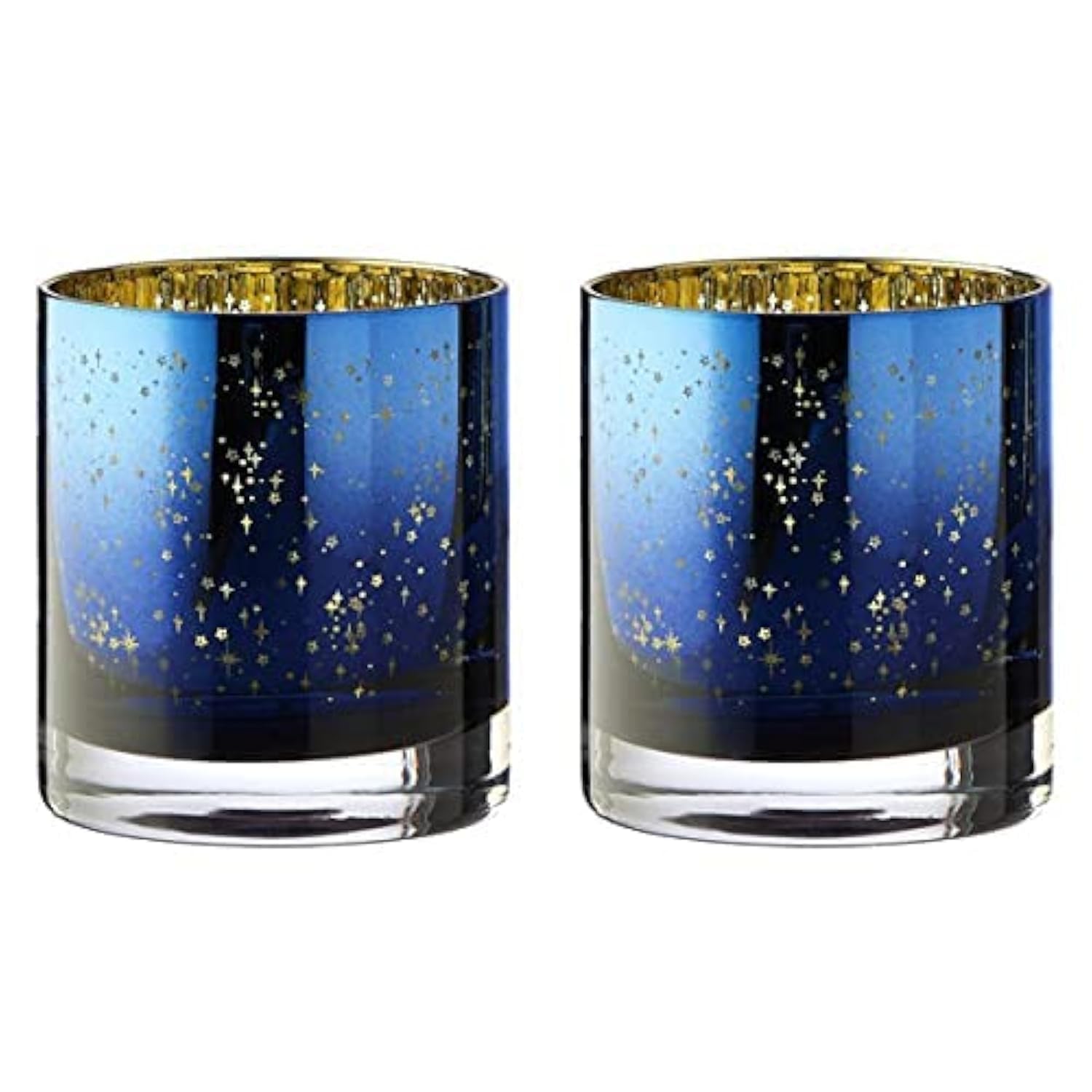 Artland - Set Of 2 Galaxy Night Light Holders - Space Inspired Candle Holders - Mouth Blown Glass - Blue and Gold