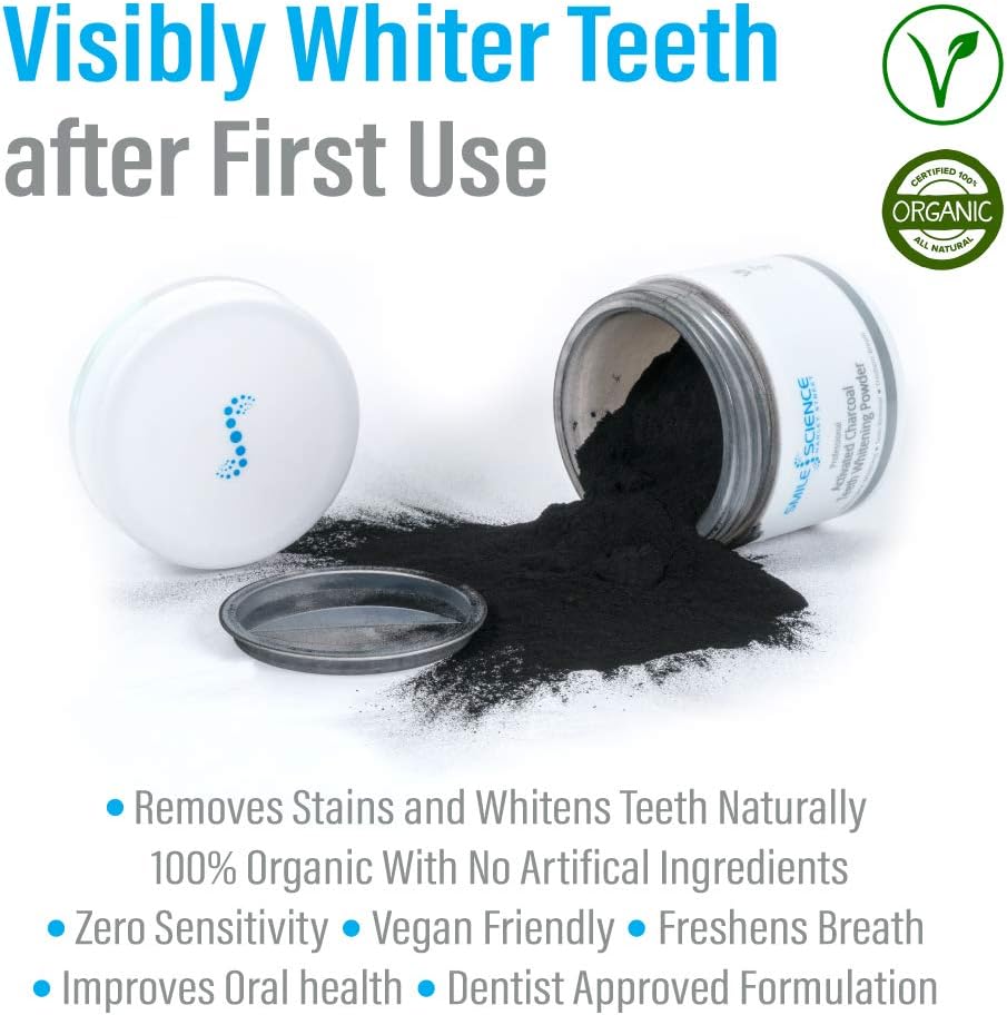 Smile Science Harley Street, Professional Activated Charcoal Teeth Whitening Powder, 100% Natural, Organic and Vegan - Image 5
