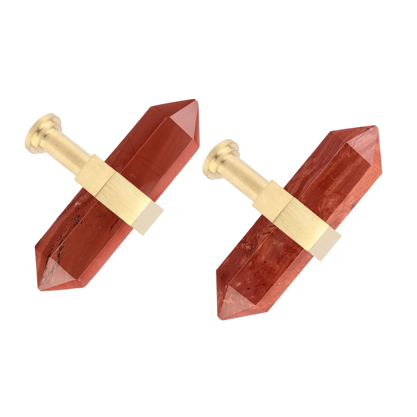 mookaitedecor Set of 2 70mm Red Jasper Crystal Stone Wands Drawer Knobs with Screws, Healing Crystal Gifts, Semi Preicous Stones Quartz Pull Handles for Cabinet Cupboard Wardrobe Home Decor