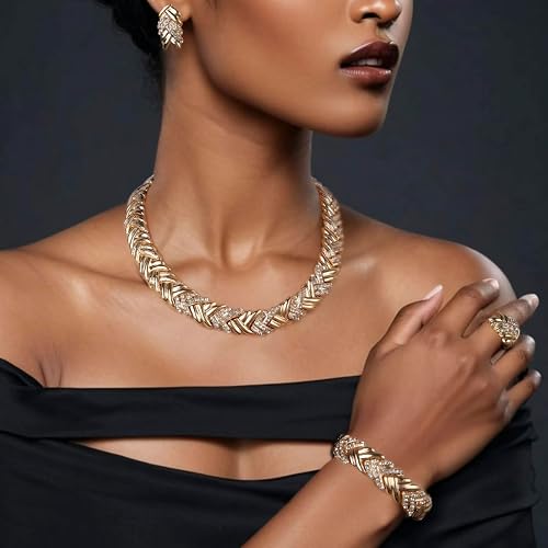 LifflyLadys Crystal Jewelry Set - 18K Gold Plated Necklace, Earrings, Bracelet, Ring For Women - View #13