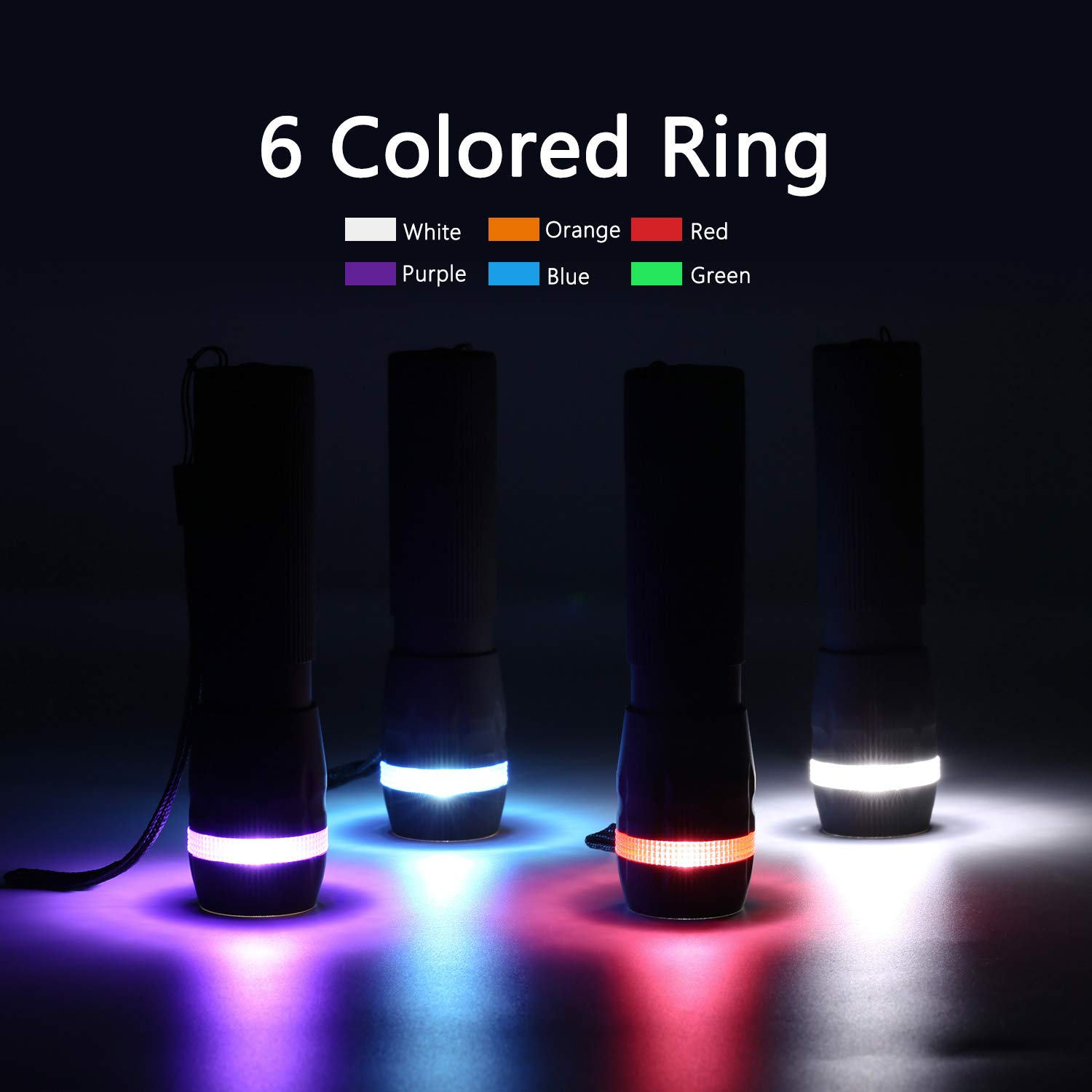 VICOUP 4 Pack Mini Flashlights with 12 AAA Batteries & Colored Band - Portable LED Flashlight Set for Kids, Camping, Hiking, Party