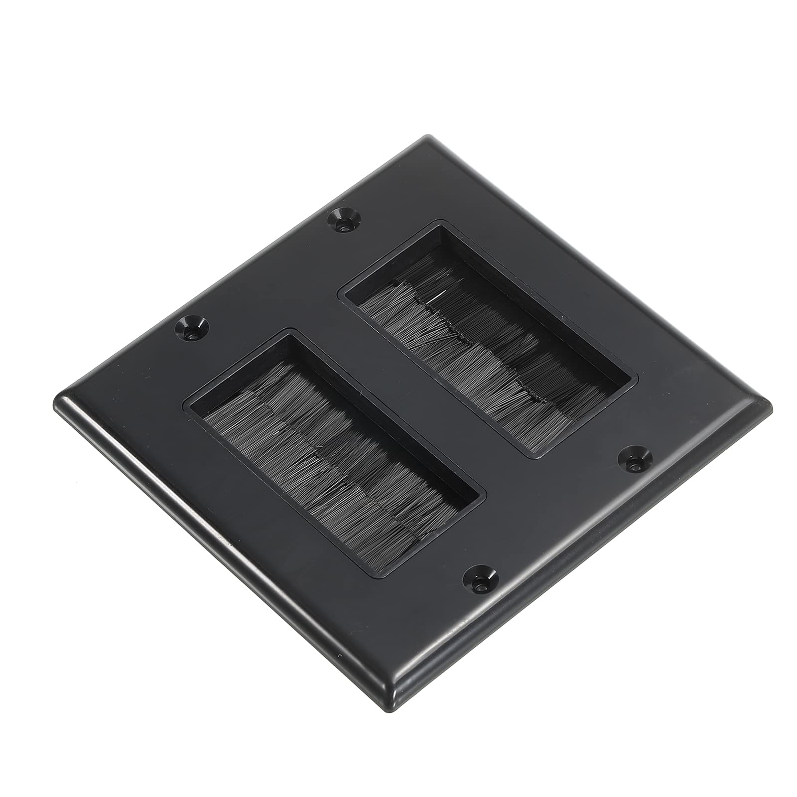 PATIKIL Brush Wall Plate Decoration Wall Panel Cable Pass Through Double Gang 114mmx114mm Black for Low-Voltage Cables
