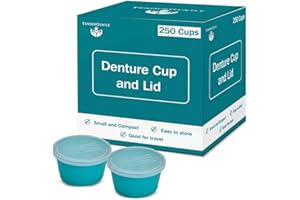 TENDERGENTLE Denture Cup with Lid - Case of 250 Denture Cases - Retainer and False Teeth Container Bath for Travel, Nursing Home, and Hospital Use