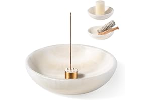 Koville Natural Marble Incense Holder, Incense Holder for Sticks with 9 Holes, Handmade Incense Burner Ash Catcher for Meditation Yoga SPA, Balsam Fir/Palo Santo/Sage/Cone (White)