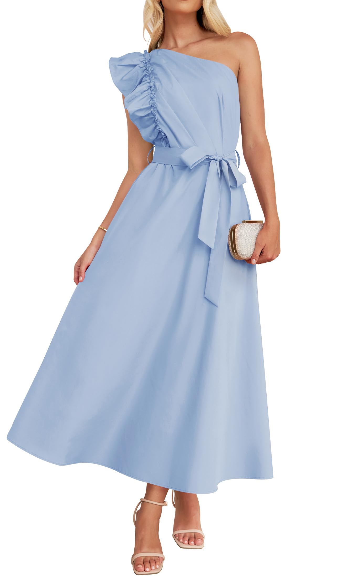 ZESICA Women's 2025 Summer One Shoulder Ruffle
