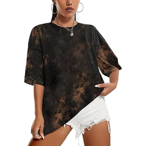 Remidoo - Camiseta De Manga Corta Y Cuello Redondo Para Mujer, Con Teñido Anudado Y Estampado Del Sol Y La Luna, Estilo Informal, Divertido, Camiseta Bonita Para Chicas Adolescentes