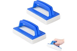 Rattmey 2 Pack Heavy Duty Pool Scrub Brush with Handle, Non-Scratch Sponge Scrubber for Swimming Pool Tiles, Hot Tubs, Spas, 