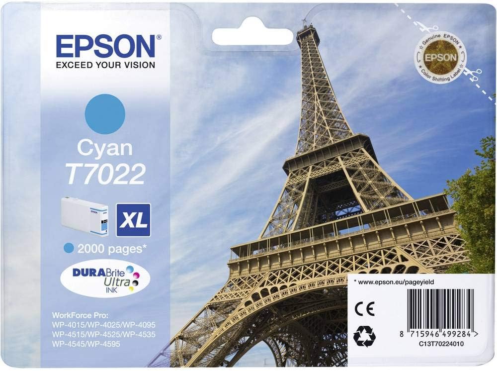 Epson T7022 Eiffel Cyan XL High Yield Ink Cartridge DuraBrite Ultra