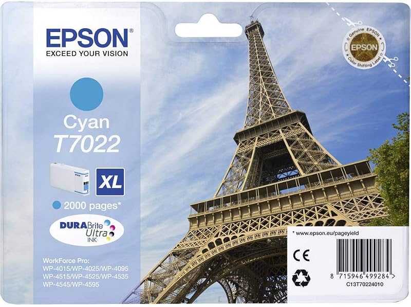 Epson T7022 Eiffel Cyan XL High Yield Ink Cartridge DuraBrite Ultra
