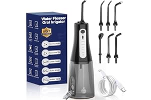 Water Flosser - Cordless Water Flossers for Teeth, Rechargeable Electric Water Dental Flosser with 350ML Large Tank, 6 Tips, 