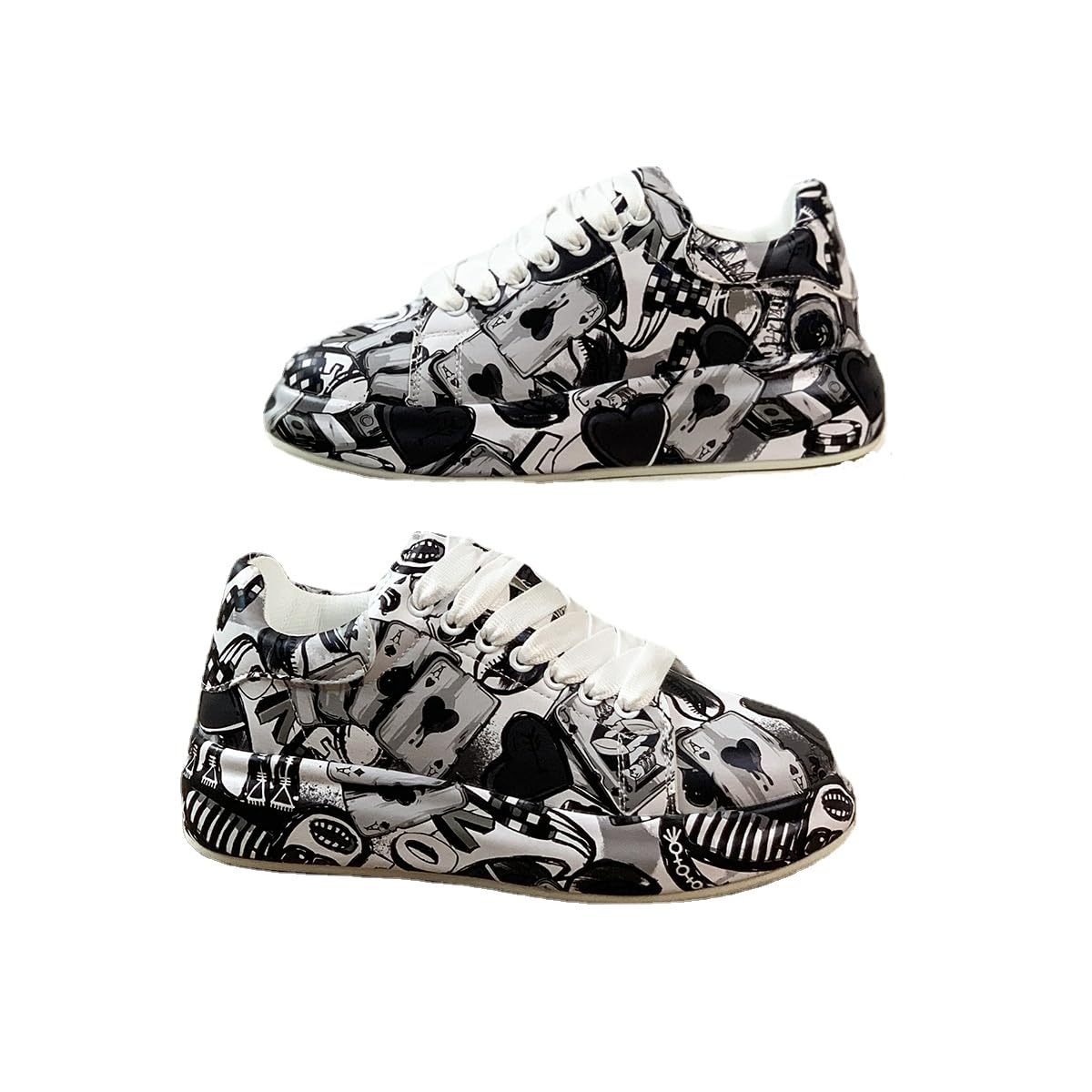Breathable Low-top Lace-up Graffiti Running Shoes