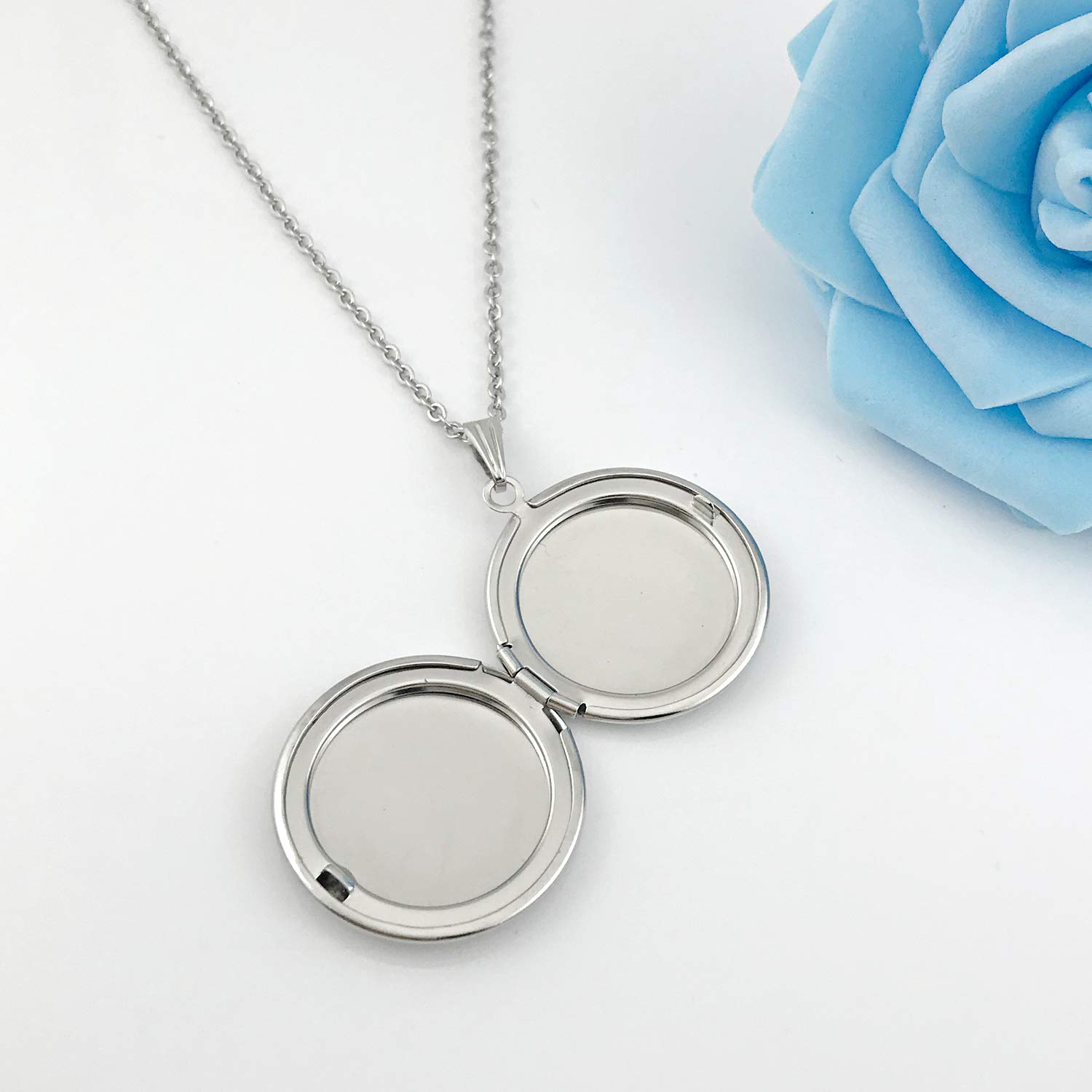 YOUFENG Round Locket Necklace that Holds Pictures Heart Circle Shape Lockets Gift for Jewelry