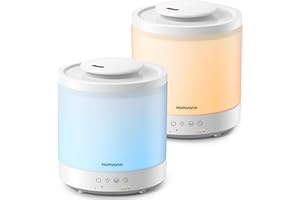 Homvana Small Humidifiers for Bedroom - 2 Packs 1.5L Cool Mist Top Fill Humidifier for Baby Nursery, Essential Oil Diffuser, 3 in 1 for Home Plants Offices and Grow Tents, 7 Color Lights, Ultrasonic
