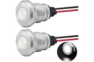 ZGSZJHF Indicator Light 12mm 0.47" LED Lamp with 140mm/5.5" Wire Pilot Lights Waterproof IP67 Metal Stainless Steel Signal Indicator Lamp Panel 2PCS (White, 110V-120V AC/DC)