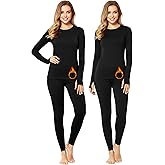 Patelai 2 Pack Womens Thermal Underwear Fleece Lined Base Layer Set Long Sleeves Cold Weather Top Bottom Winter Pajama Set